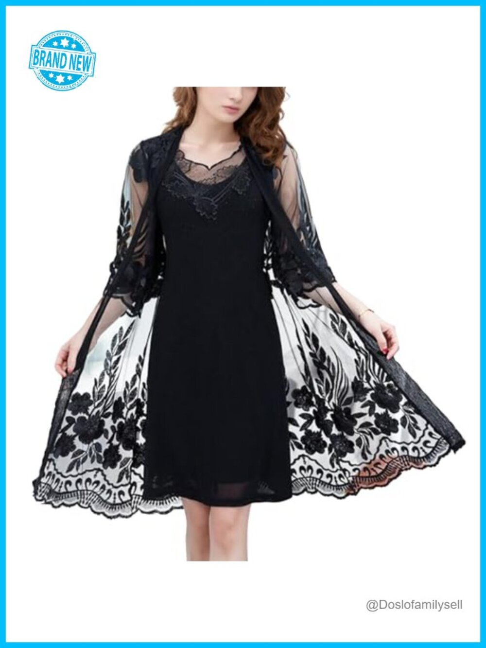 Floral Lace Embroidery Cardigan 3/4 Sleeve Sheer Kimono Coverup